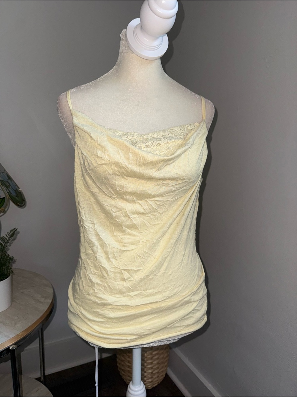 One Step Up Y2K Lace-Trim Yellow Cowl Neck Cami